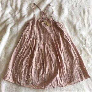 NWT AEO Pink Babydoll Lace Pleated Dress